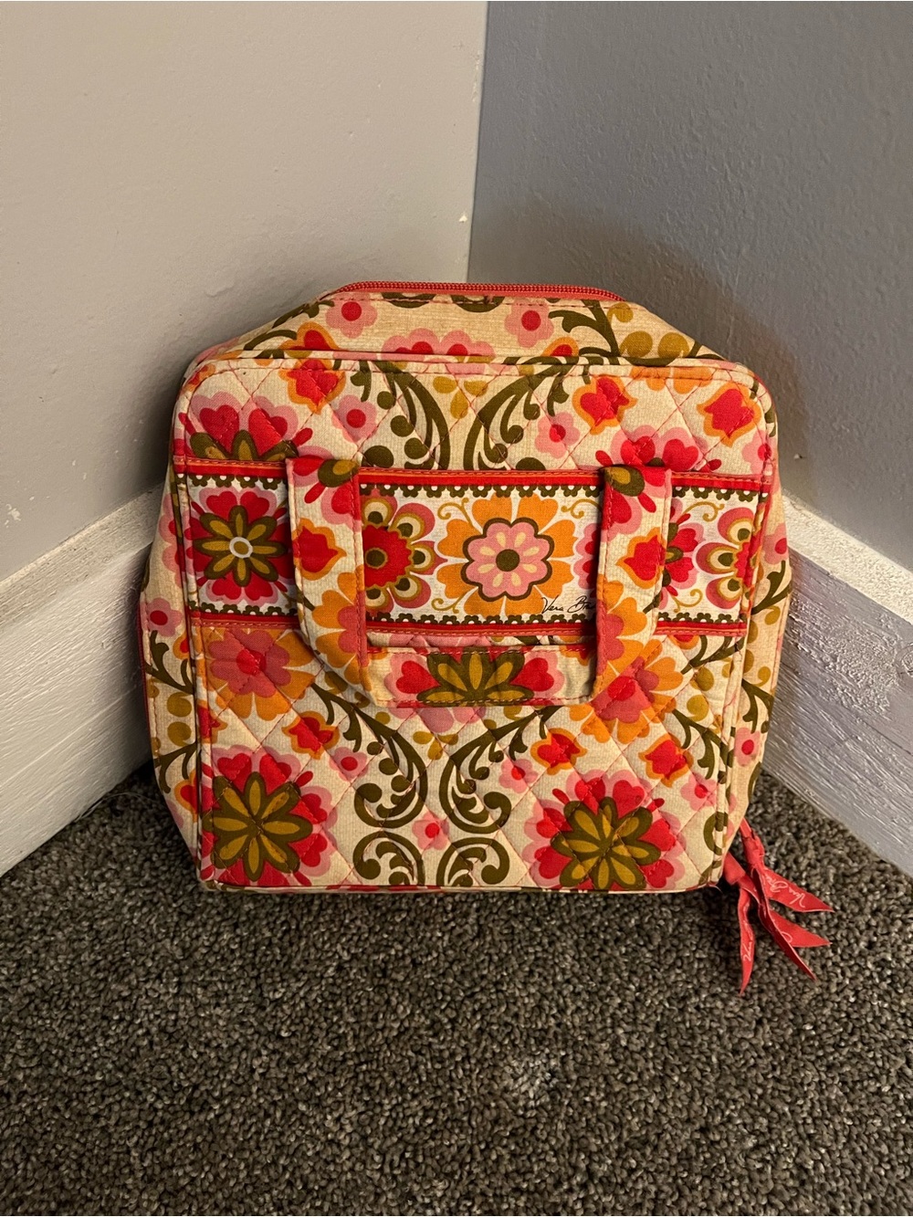 Vera Bradley Quilted Floral Cosmetic Case in Pink, Orange & Green